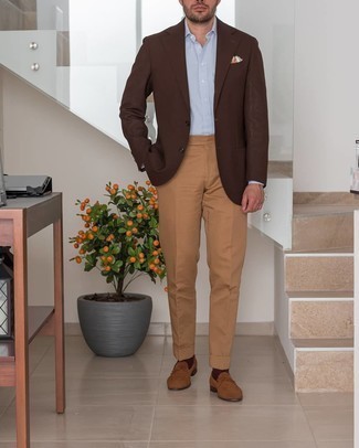Какие лоферы носить с коричневым пиджаком мужчине: Любой джентльмен будет выглядеть образцово-показательно в коричневом пиджаке и светло-коричневых классических брюках. Весьма по моде здесь выглядят лоферы.