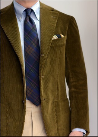 Мужской оливковый вельветовый пиджак от Officine Generale