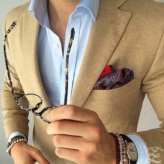 С чем носить темно-коричневый браслет мужчине в деловом стиле: Светло-коричневый пиджак и темно-коричневый браслет — великолепная формула для создания привлекательного и функционального ансамбля.