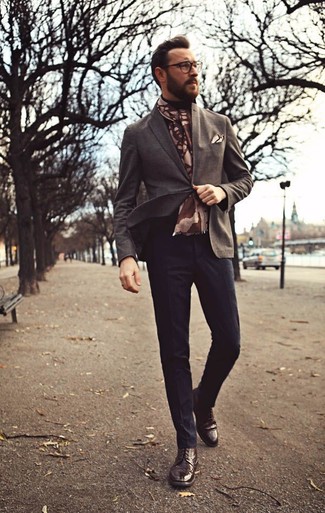 Мужской коричневый шарф с принтом от Saint Laurent