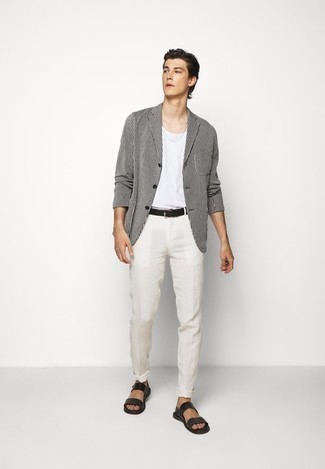 Мужской бело-черный пиджак в вертикальную полоску от ASOS Edition