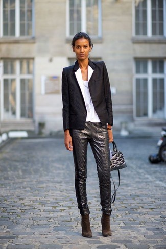 Темно-серые кожаные узкие брюки от Sylvie Schimmel