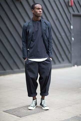 Мужские темно-сине-белые высокие кеды из плотной ткани от Nike