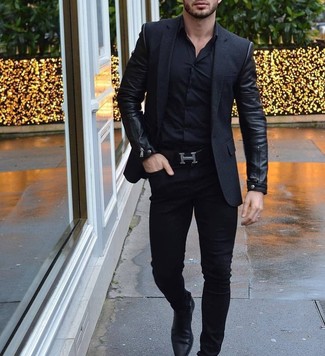 Мужской черный кожаный пиджак от Saint Laurent