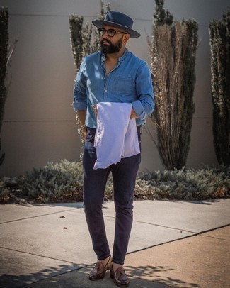Мужская синяя рубашка с длинным рукавом из шамбре от Polo Ralph Lauren