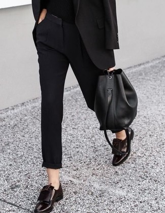 Женские черные кожаные лоферы c бахромой от Gucci