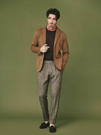 Мужской темно-коричневый свитер с круглым вырезом от Brunello Cucinelli
