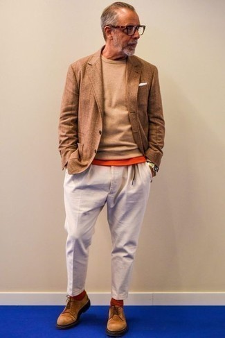 Мужской светло-коричневый пиджак в вертикальную полоску от Eleventy