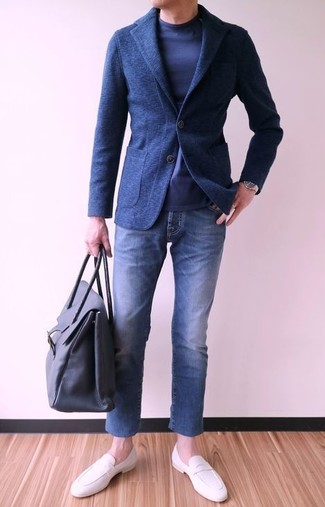 Мужской темно-синий шерстяной пиджак от Jil Sander