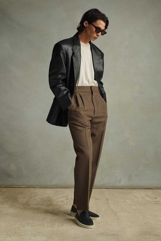 Мужской черный кожаный пиджак от Karl Lagerfeld