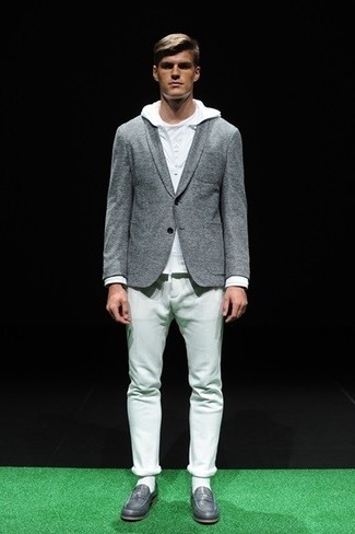 Мужской серый шерстяной пиджак от AMI Alexandre Mattiussi