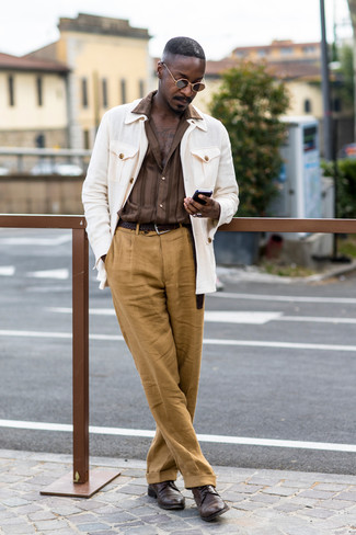 Мужская коричневая рубашка с длинным рукавом в вертикальную полоску от Paul Smith