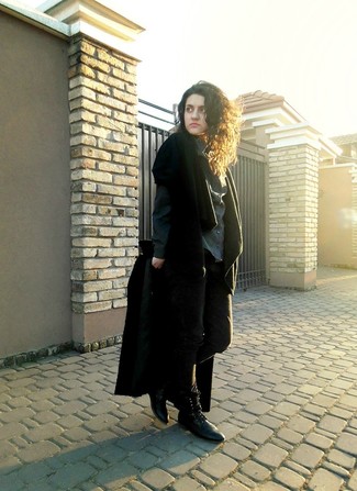 Женские черные кожаные ботинки на шнуровке от Lisette