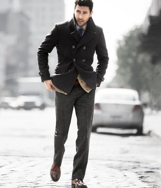 Мужские темно-серые шерстяные классические брюки от Damir Doma