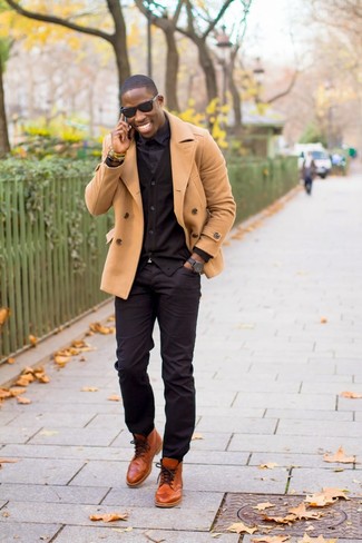 С чем носить полупальто: Сочетание полупальто и черных джинсов — нескучный выбор для парней, работающих в офисе. В тандеме с этим образом наиболее гармонично выглядят коричневые кожаные ботинки броги.