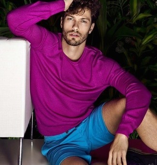 Мужской пурпурный свитер с круглым вырезом от Hugo Boss