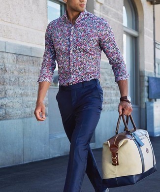 Мужская разноцветная рубашка с длинным рукавом с цветочным принтом от Etro