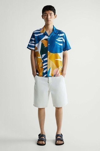 Мужская разноцветная рубашка с коротким рукавом с принтом от YMC