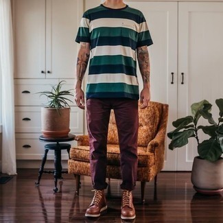 Мужская разноцветная футболка с круглым вырезом в горизонтальную полоску от Marni