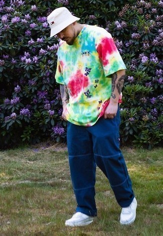 Мужская разноцветная футболка с круглым вырезом с принтом тай-дай от Stain Shade