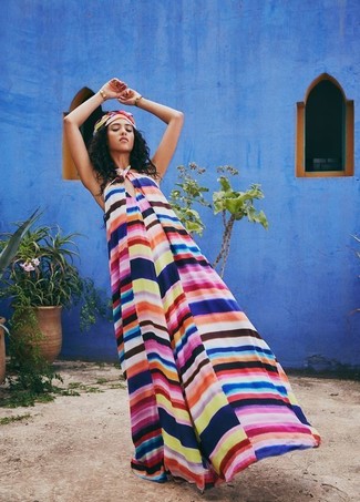 Разноцветное платье-макси от Tutto Bene
