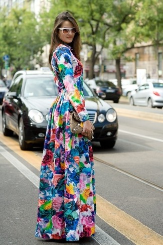 Разноцветное платье-макси с цветочным принтом от Figue