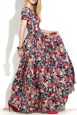 Разноцветное платье-макси с цветочным принтом от Alberto Biani