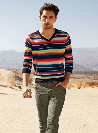 Мужской разноцветный свитер с v-образным вырезом от Primo Emporio