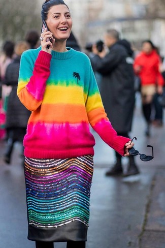 Женский разноцветный свитер с круглым вырезом от Aurora Firenze