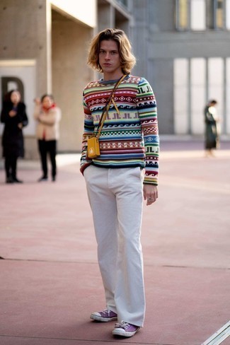 Мужской разноцветный свитер с круглым вырезом с принтом от Marni
