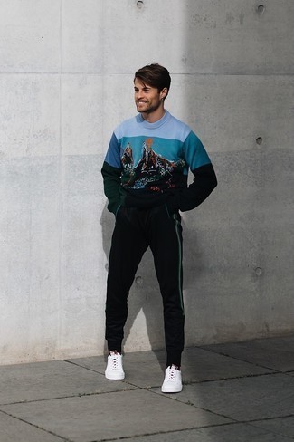 Мужской разноцветный свитер с круглым вырезом с принтом от Alexander McQueen