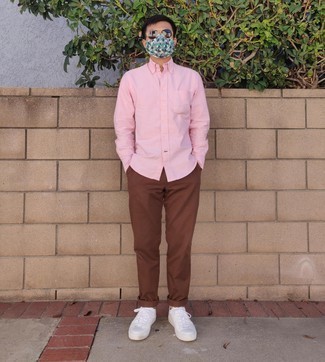 Мужская розовая рубашка с длинным рукавом от BOSS
