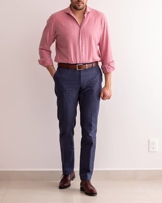 Мужская розовая льняная рубашка с длинным рукавом от Xacus