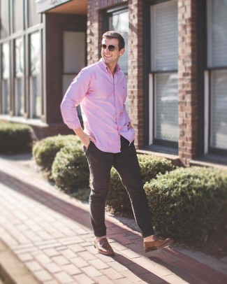 Мужская розовая рубашка с длинным рукавом от Fashion Clinic Timeless