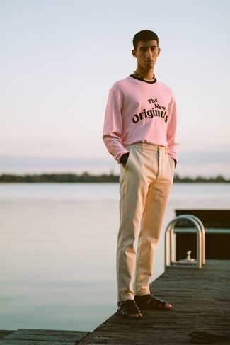 Мужская розовая футболка с длинным рукавом с принтом от PACCBET