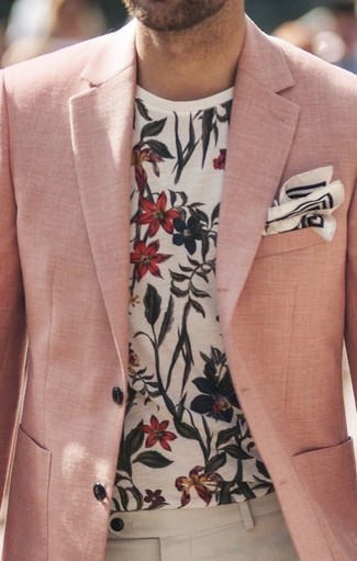 Мужской розовый льняной пиджак от D'urban