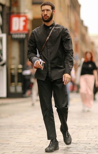 Мужская черная рубашка с длинным рукавом от Conti Uomo