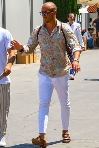 Мужская разноцветная рубашка с длинным рукавом с цветочным принтом от Etro