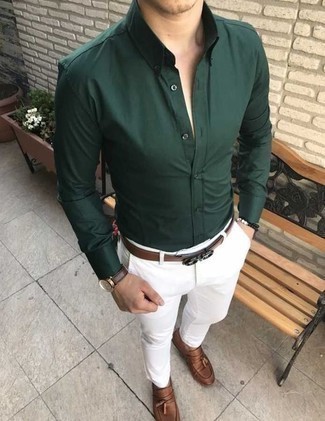 Мужская темно-зеленая рубашка с длинным рукавом от DSQUARED2