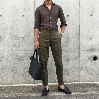 Мужская темно-коричневая рубашка с длинным рукавом от Valentino Garavani