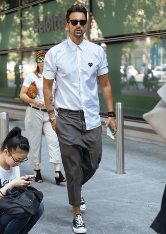 Мужская бело-черная рубашка с длинным рукавом с принтом от Vetements