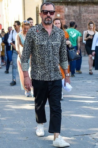 Мужская белая рубашка с длинным рукавом с леопардовым принтом от Marni