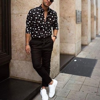 Мужская черно-белая рубашка с длинным рукавом в горошек от Ami Paris