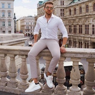 Мужские бело-черные кожаные низкие кеды от Alexander McQueen