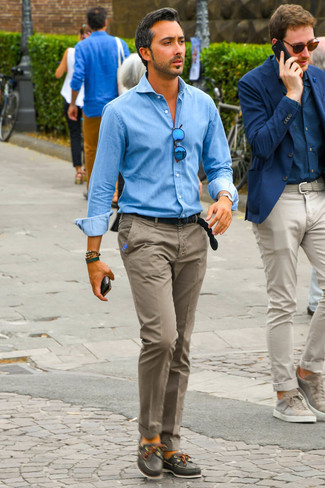 Мужская голубая рубашка с длинным рукавом из шамбре от Sandro Paris