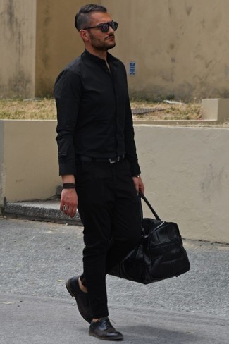 Мужская черная кожаная дорожная сумка от Saint Laurent