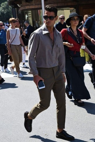 Мужская серая рубашка с длинным рукавом от Dondup