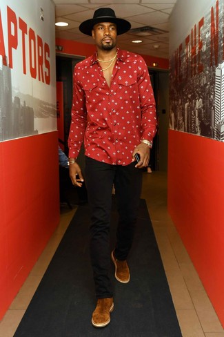 Мужская красная рубашка с длинным рукавом с принтом от Versace