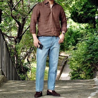 Мужская коричневая льняная рубашка с длинным рукавом от PS Paul Smith