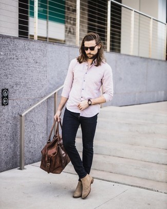 Мужская розовая рубашка с длинным рукавом от GREG